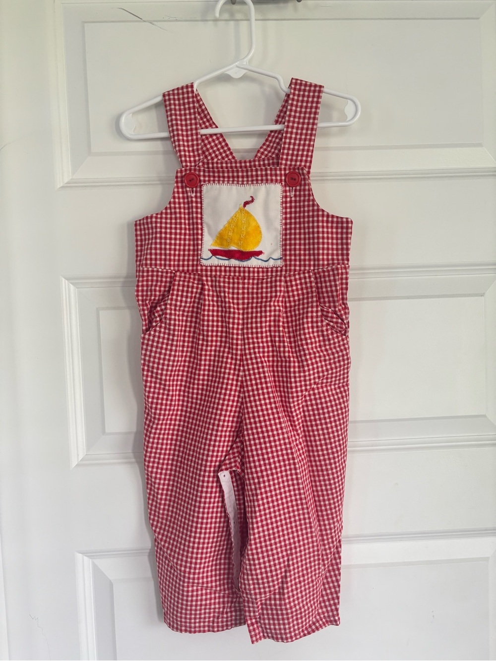 Ragland Red Gingham Sailboat Overalls for Kids - Brand Not Specified